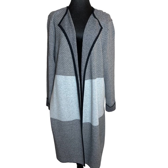 Kasper Sweaters - Kasper Black and Gray Colorblock Long Sweater Size XL 0349
